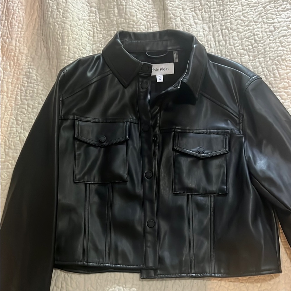 Calvin Klein Black Leather Jacket Classic Design
